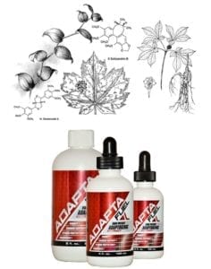 adaptogenic herbs and bottles of adapta-fuel
